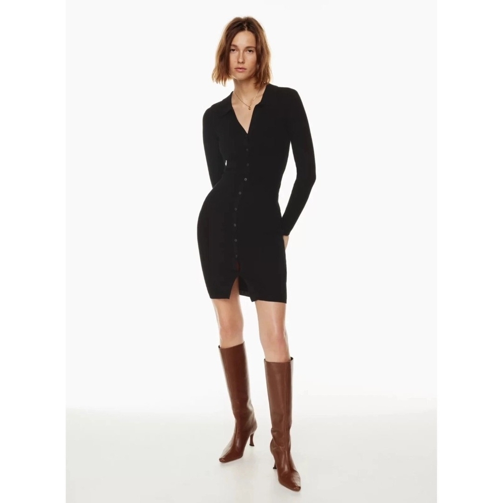 NWOT ARITZIA Wilfred Cove Sweater Dress M Black Button-Up Knit Ribbed Polo